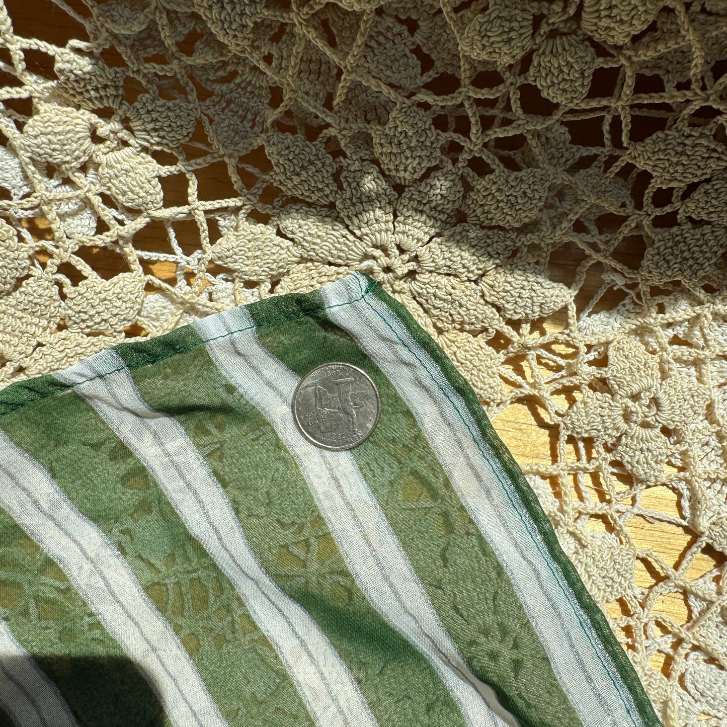 2 Finished Pieces of Sheer Green Striped Fabric
