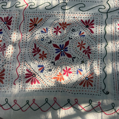 cream tablecloth with colorful hand embroidery