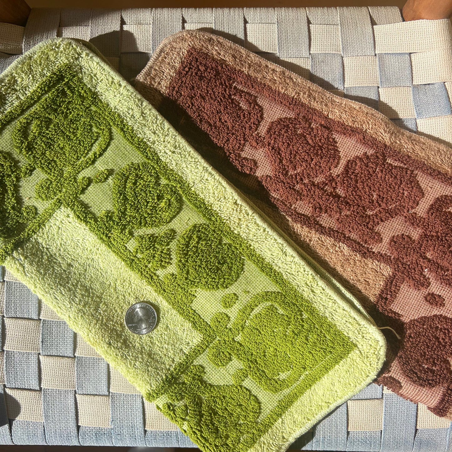 vintage green & brown washcloths