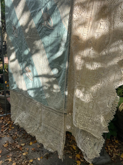 Vintage silk and lace bed coverlet