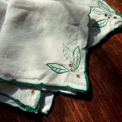 vintage green leaves napkins (set of 8)