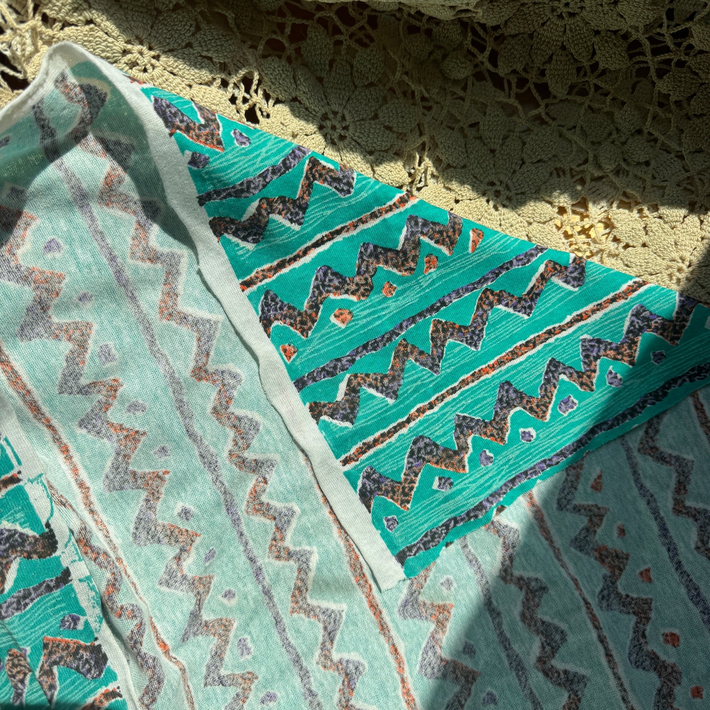 Teal 80's Print Fabric (sold by the yard; 2 7/8y available)