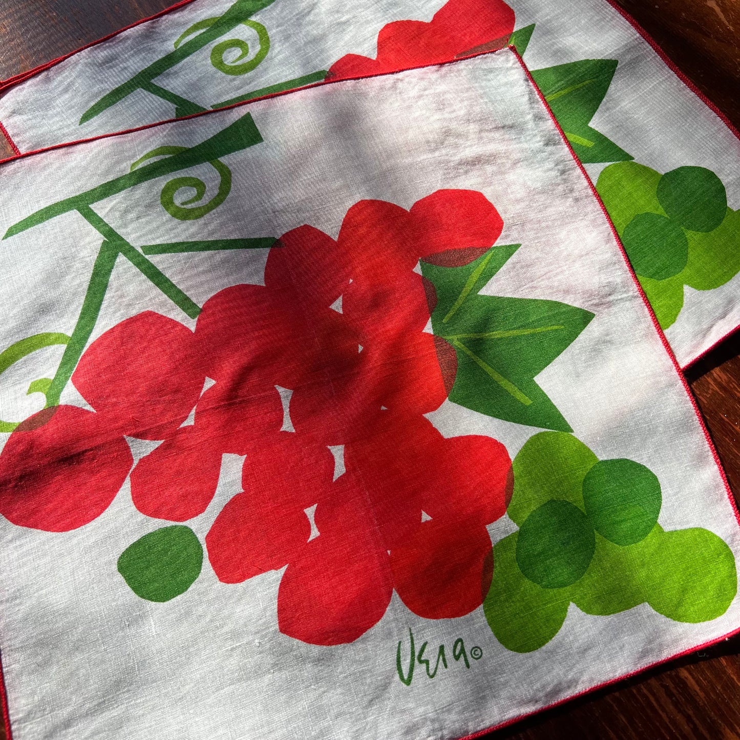 vintage vera neumann red grape napkins (set of 8)