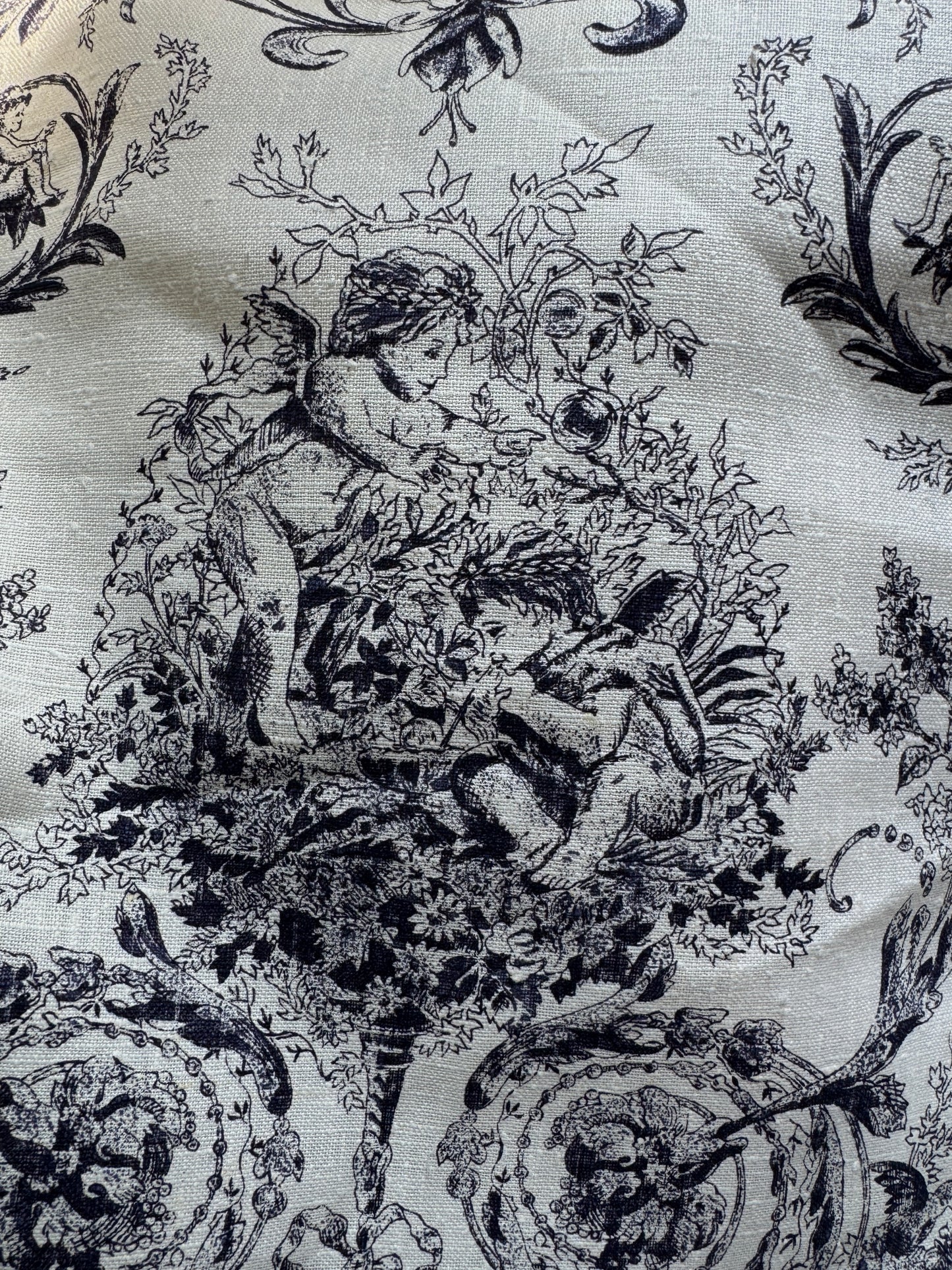 Vintage World Linen Cherub Toile Linen (sold by the yard; 2.5 x 61 “avail)