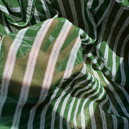 2 Finished Pieces of Sheer Green Striped Fabric