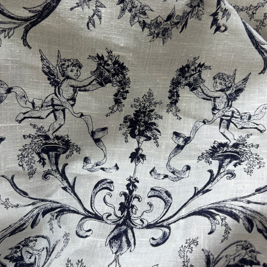 Vintage World Linen Cherub Toile Linen (sold by the yard; 2.5 x 61 “avail)