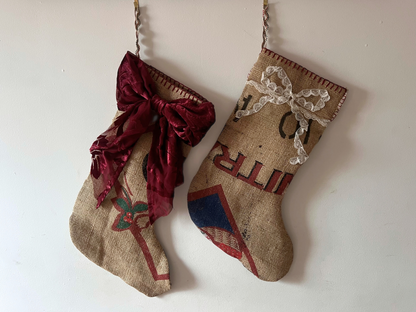 Made by Judith's; burlap sack stocking