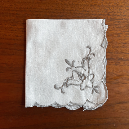 vintage white and grey embroidered napkins (set of 3)