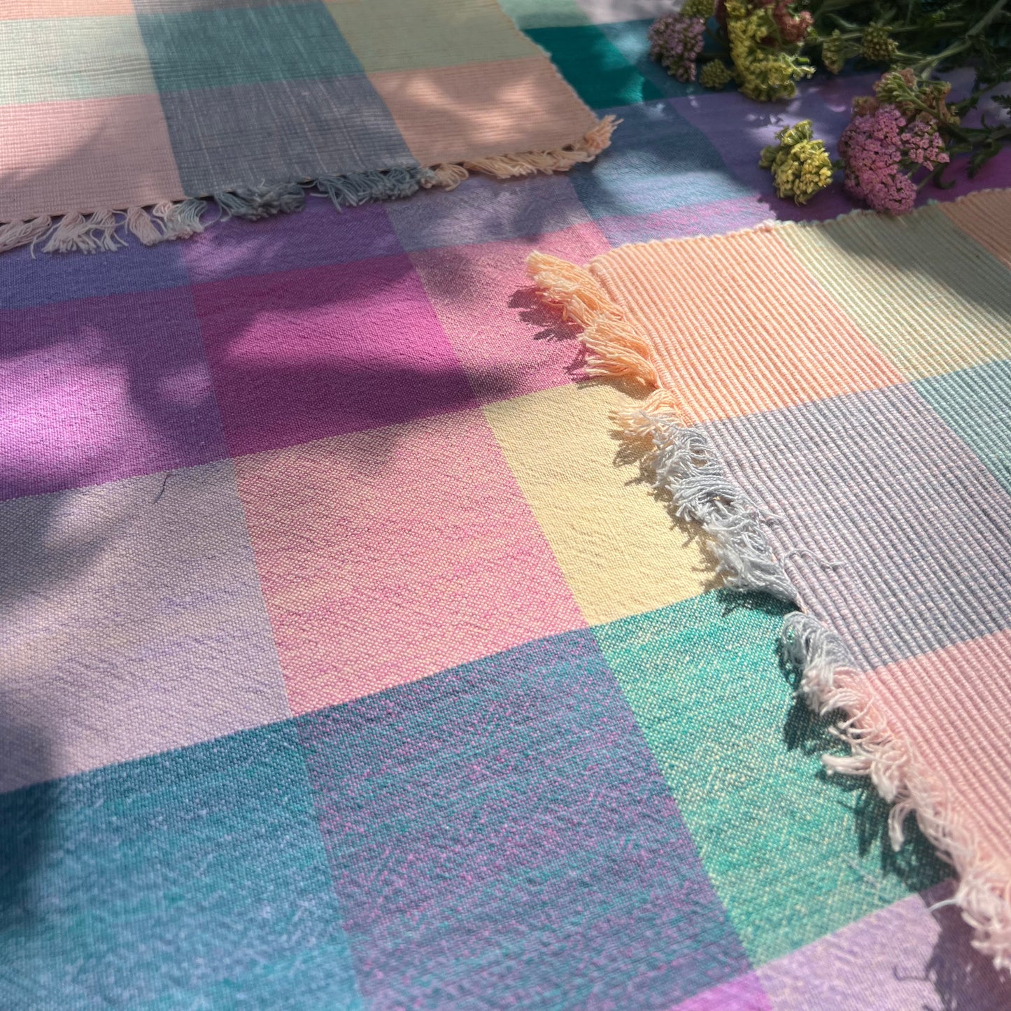 vintage colorful plaid tablecloth