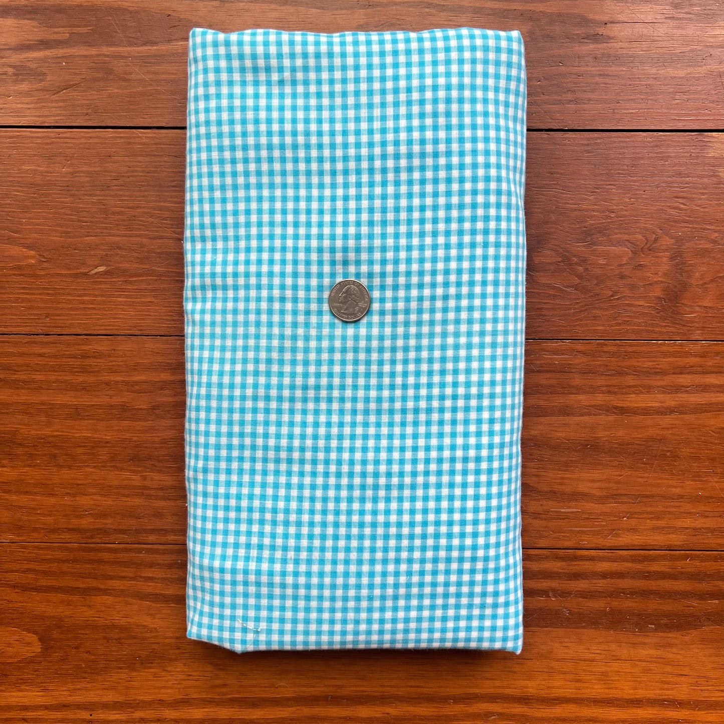 cyan and white gingham fabric price per yard; 6 yards avail