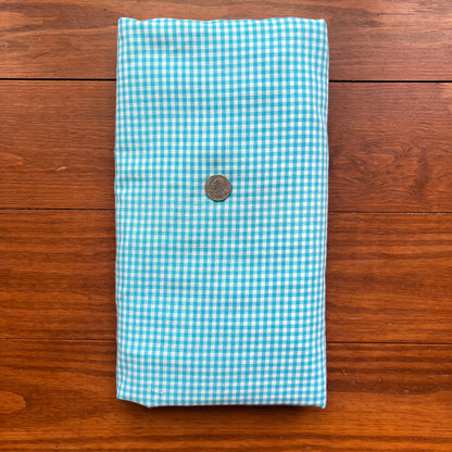 cyan and white gingham fabric price per yard; 6 yards avail