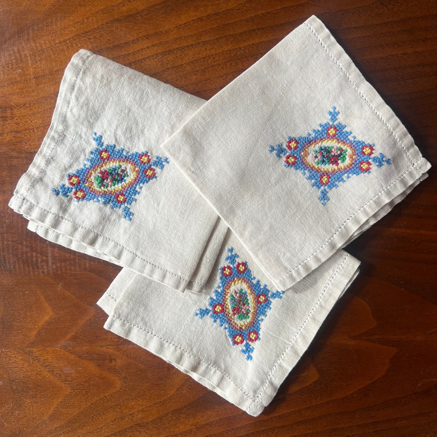 linen cross stitch napkins (set of 3)