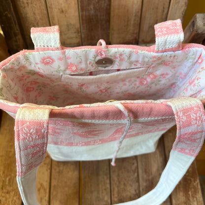 Up cycled tea towel wine tote; Made By Judith's