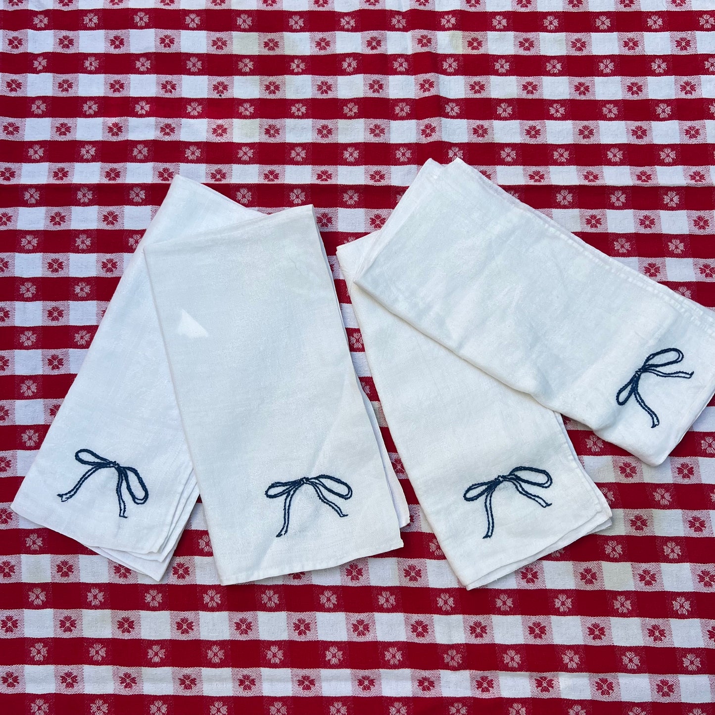 Made By Judith's; hand embroidered vintage tea towels/napkins