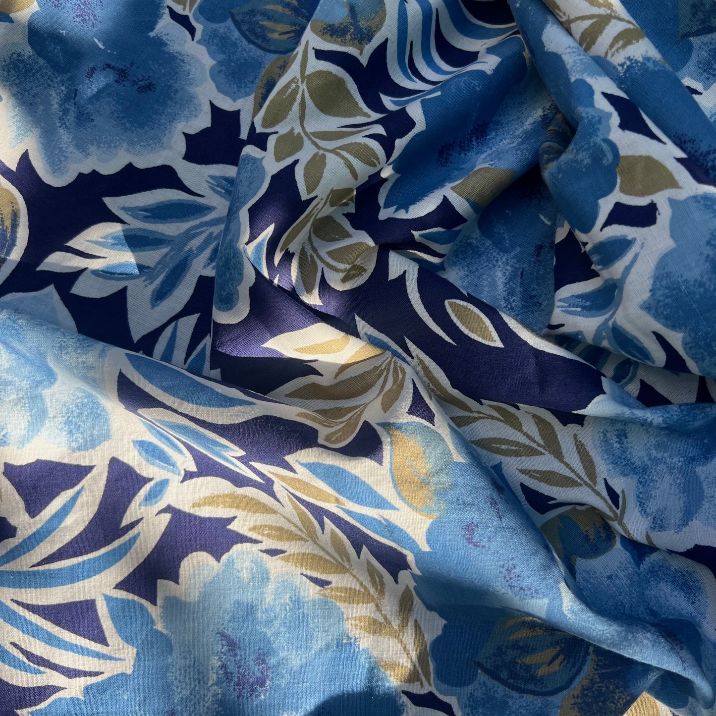 secondhand big blue floral fabric (sold by the yard; 3 yards avail)