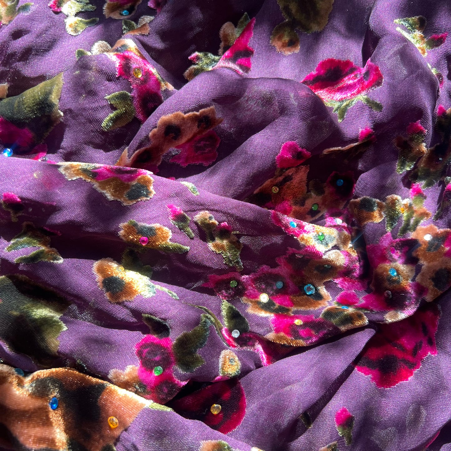 plum burn out velvet( price per yard;4 yards avail)