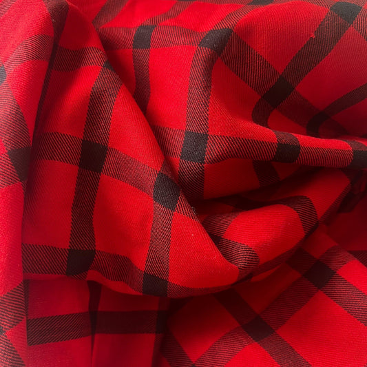 red and black plaid woven fabric sold all together; 1 5/8 yard