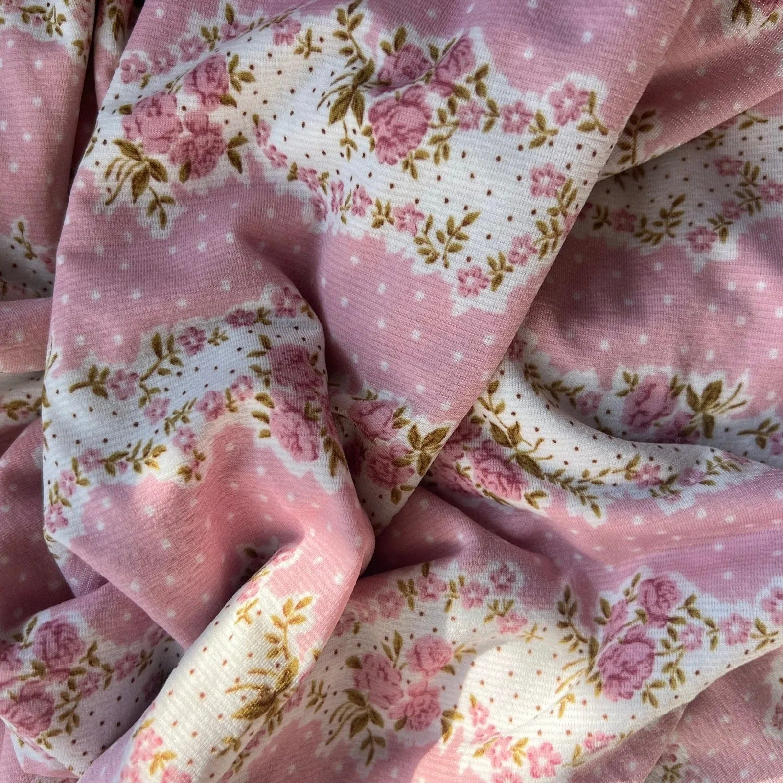 super stretchy pink floral fabric 3 yards; sold by yard